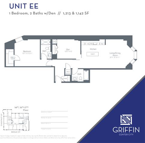 Floor plan for 1 bed, 1 bath, 1213 sqft